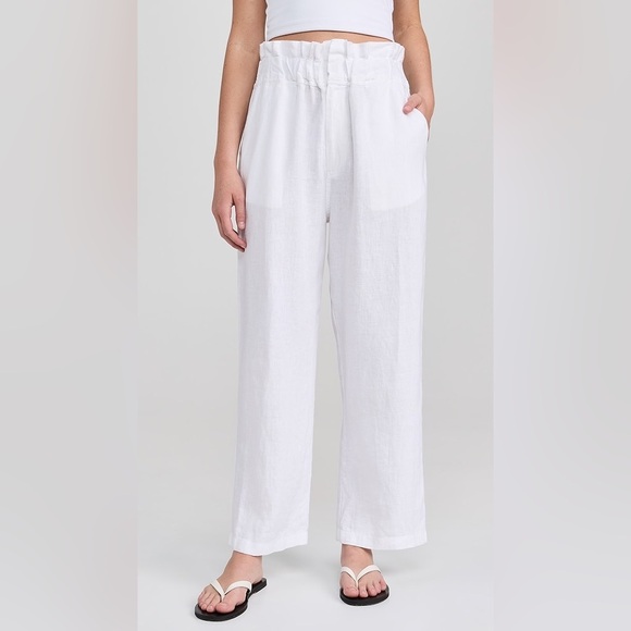 Posse Women’s White 100%Linen Paperbag Waist Wide Leg Pants Size S Summer Casual - Picture 1 of 15